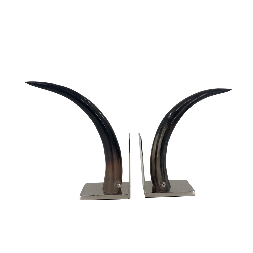 John Richard Bookends Black Horn Polished silver toned JRA8205S2 Modern Decor